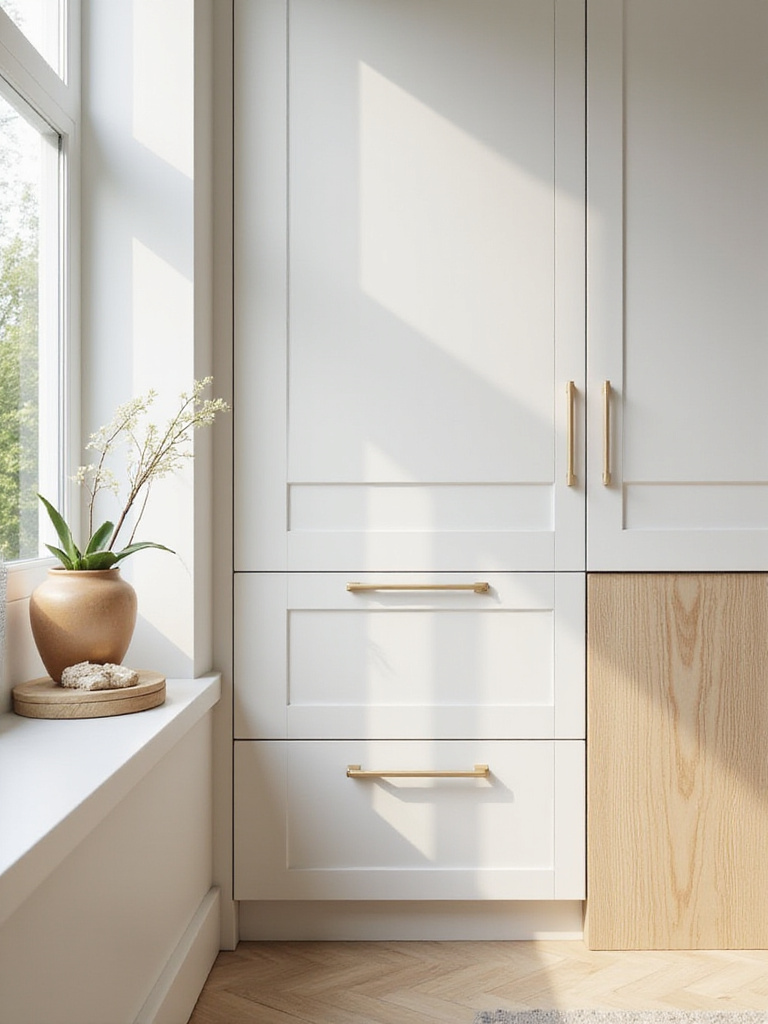 Kitchen cabinets updated with peel-and-stick wood veneer.