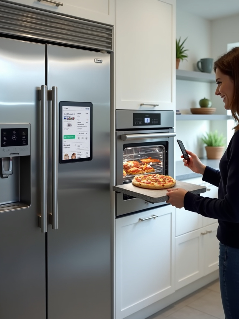 Modern kitchen with integrated smart appliances for ultimate convenience