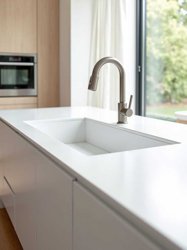 Modern kitchen with integrated sink and faucet for a seamless design
