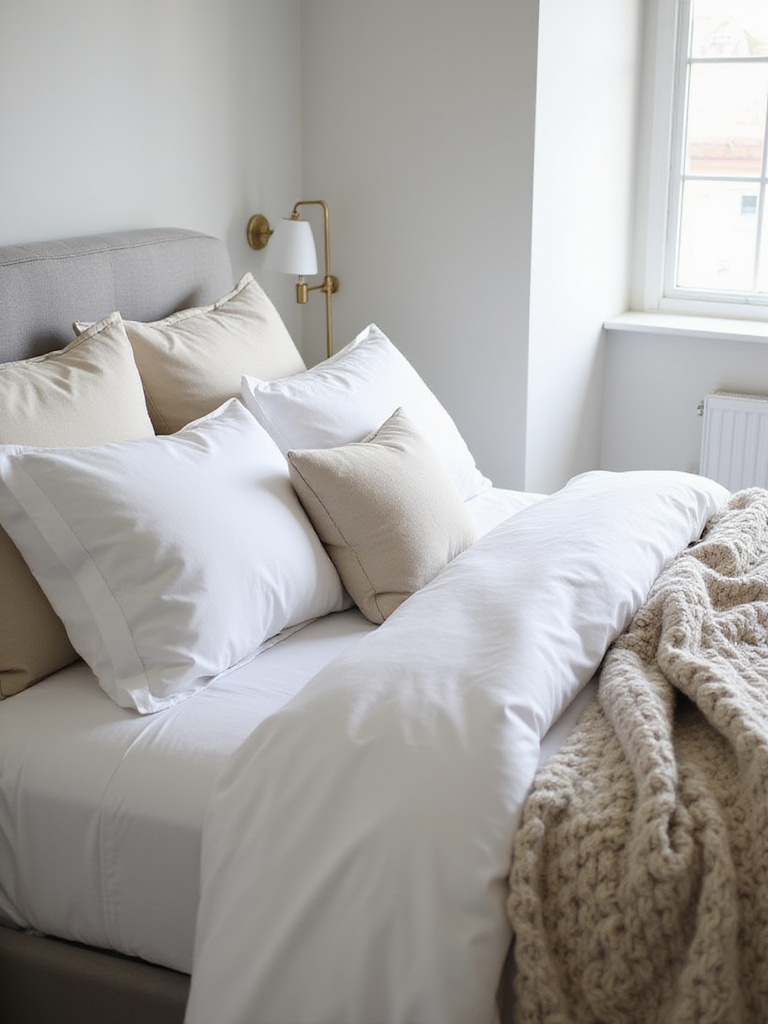 Luxurious and inviting bedroom featuring soft, high-quality bedding with crisp white sheets and a fluffy duvet.
