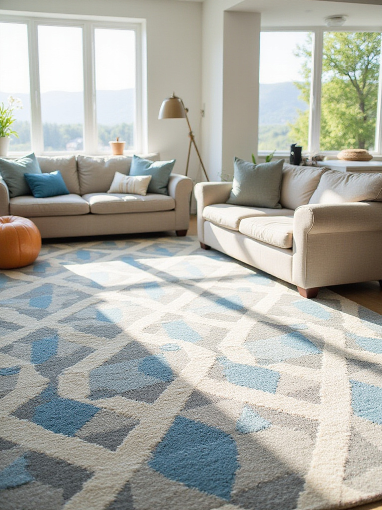 Family-friendly living room with stain-resistant polypropylene rug.