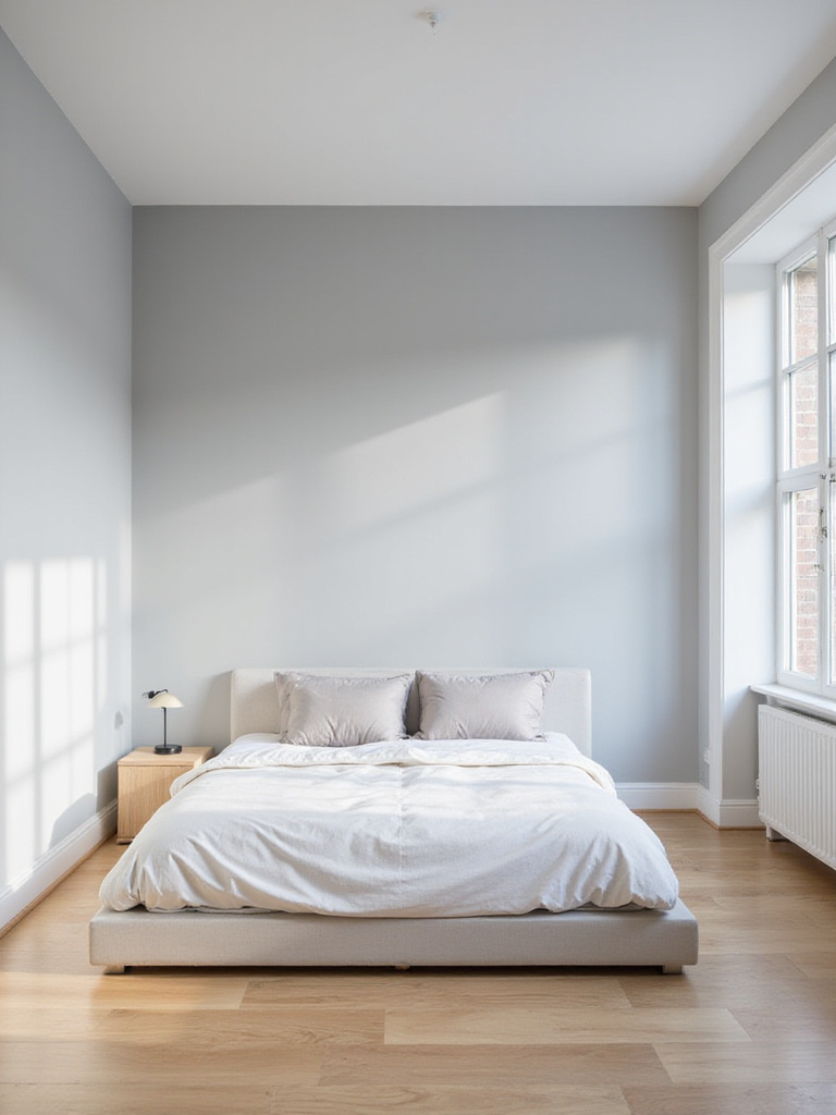 Minimalist small bedroom design with light colors and simple furniture maximizing space.