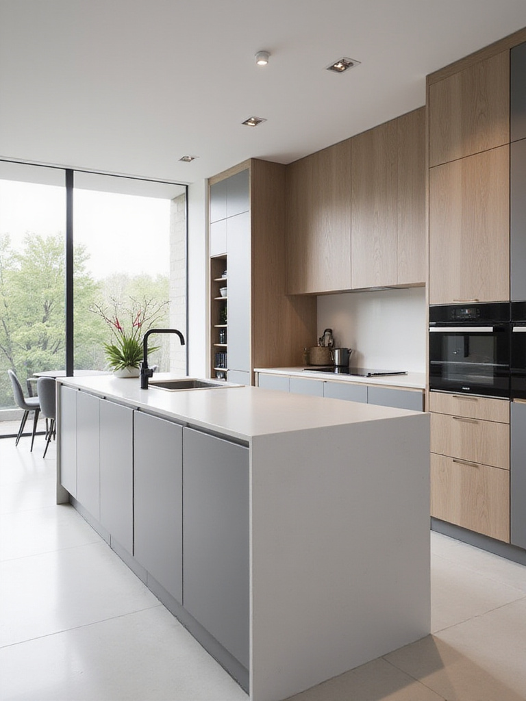 Luxury kitchen with hidden pop-up outlet in island countertop, showcasing clutter-free design