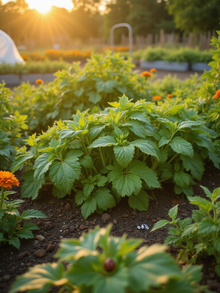 Healthy vegetable garden using natural pest control methods.