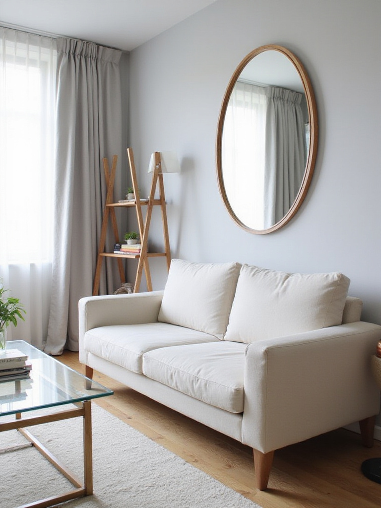Small apartment living room featuring slim furniture and light colors to maximize space and style.