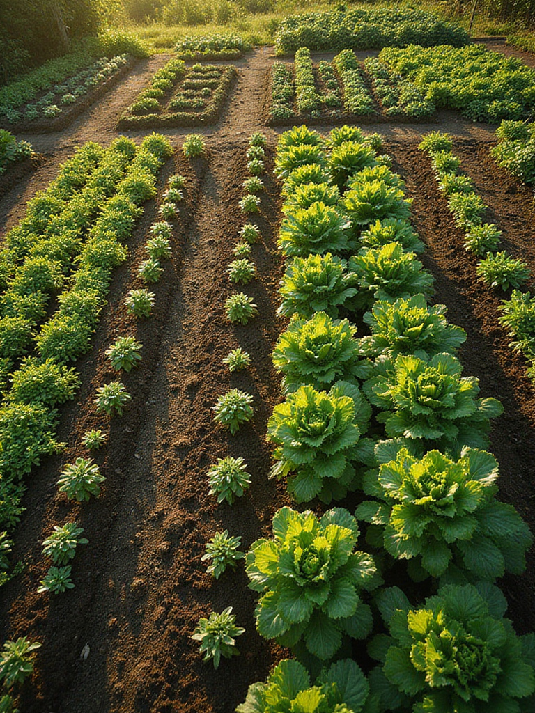 Vegetable garden showcasing different stages of growth through succession planting.