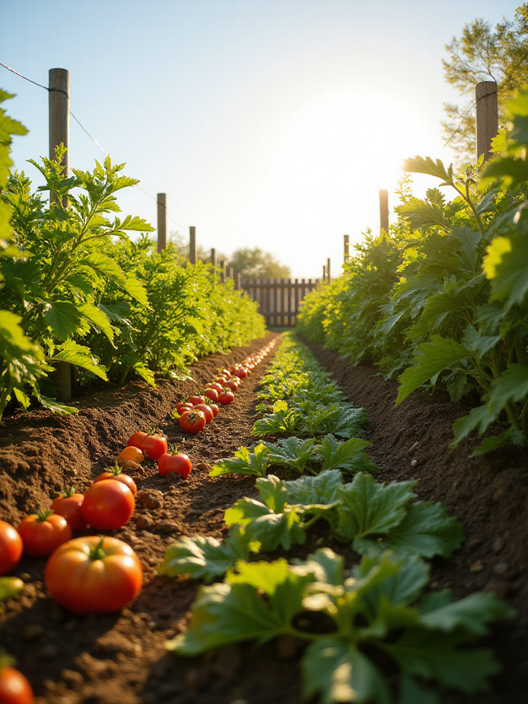Thriving vegetable garden bathed in sunlight