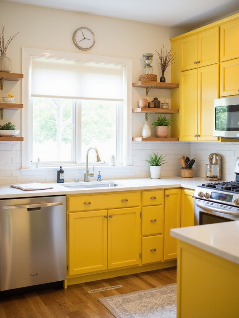 Sunshine yellow kitchen cabinets creating a bright and cheerful space.