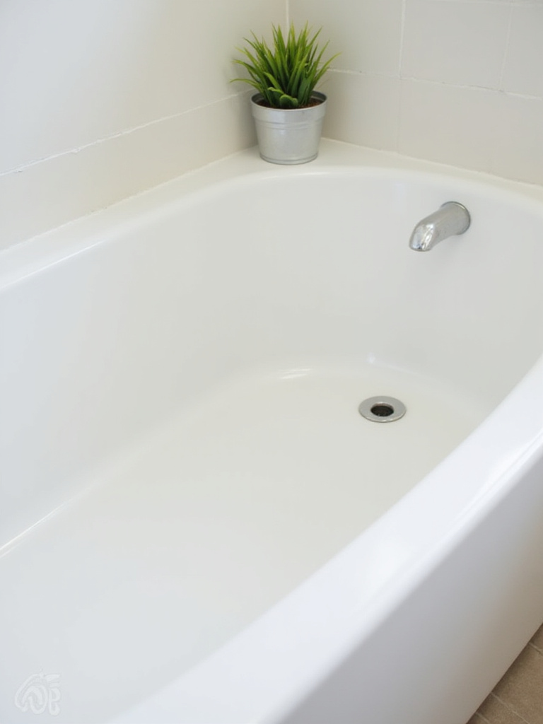 Freshly refinished white bathtub in a bright, modern bathroom