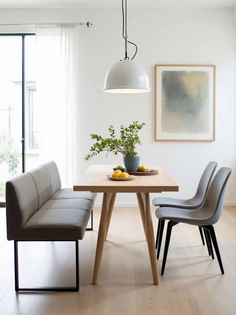 Contemporary dining room with upholstered bench seating