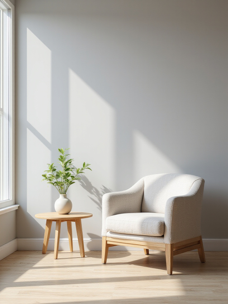 Minimalist living room corner, uncluttered and serene.