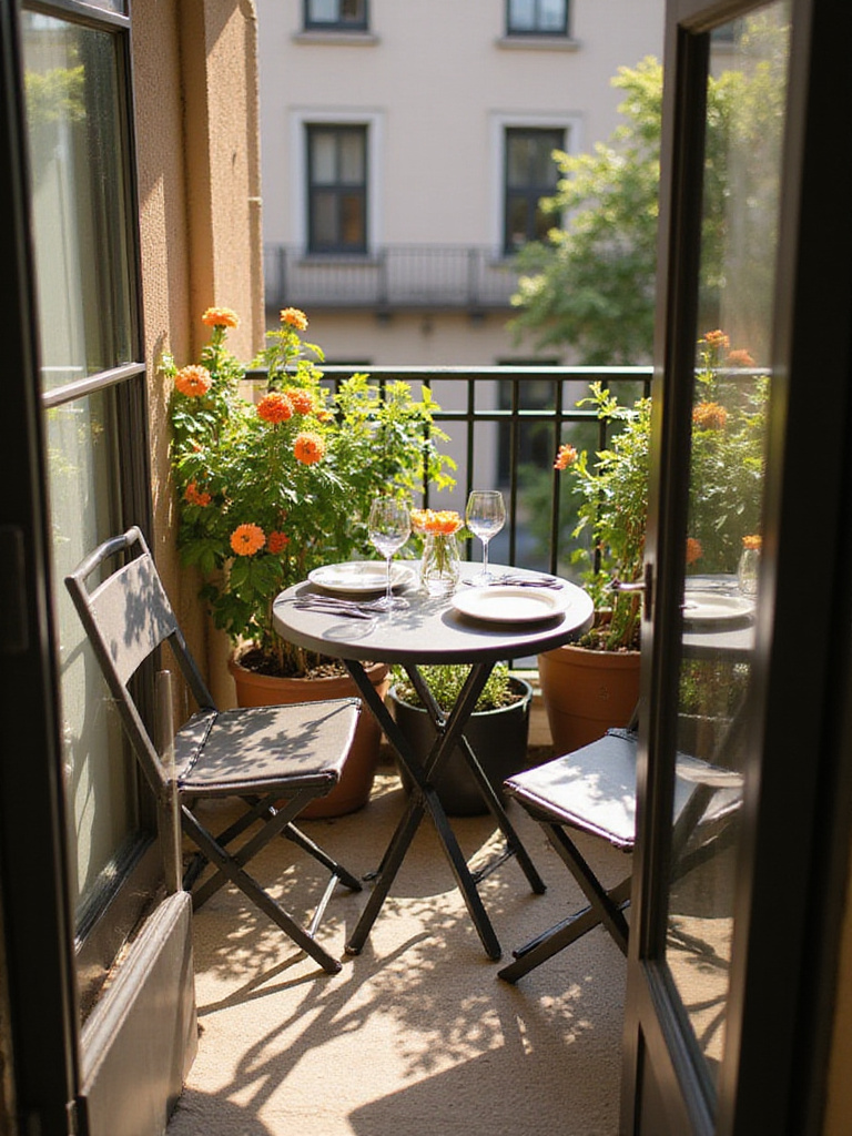 Balcony with bistro set for outdoor dining