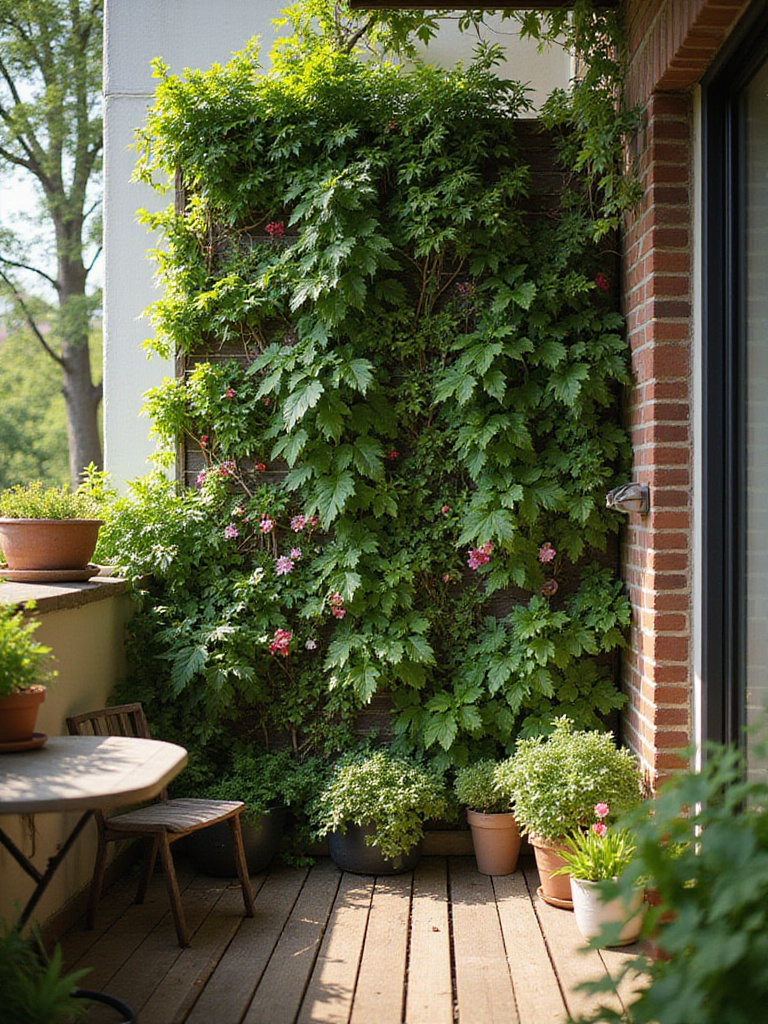 Lush vertical garden on a small apartment balcony, creating an outdoor oasis.