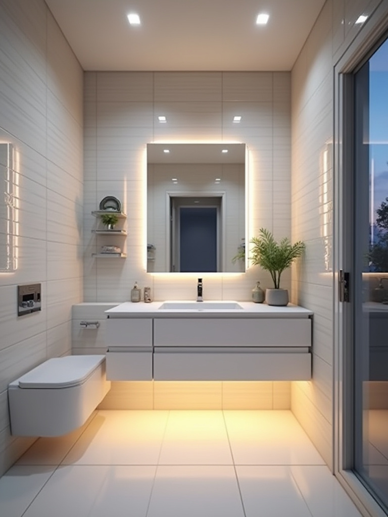 Modern bathroom with energy-efficient LED lighting