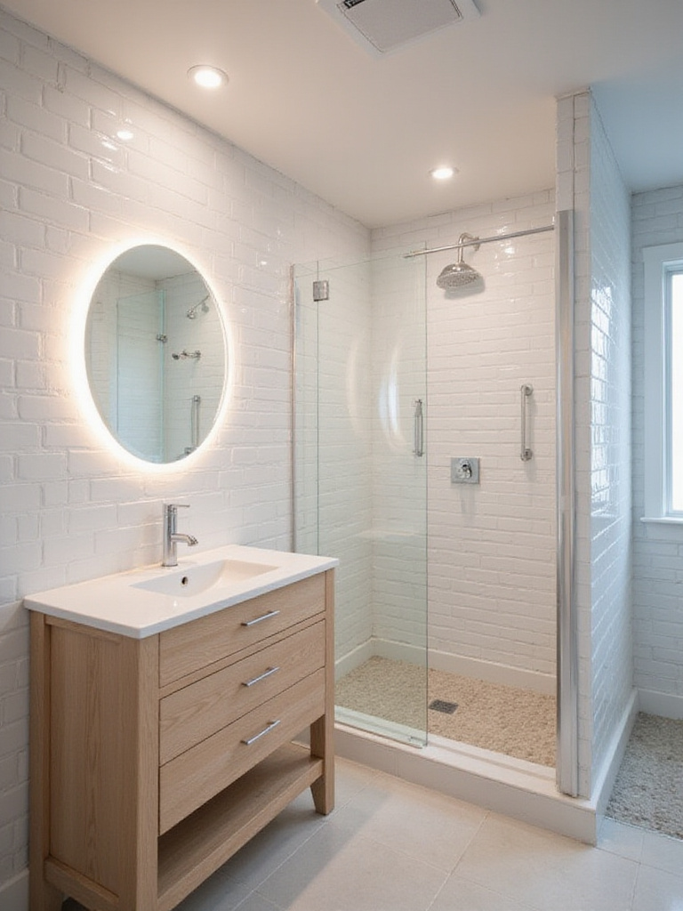 Bathroom lighting showcasing a mix of warm and cool color temperatures for optimal ambiance and functionality.