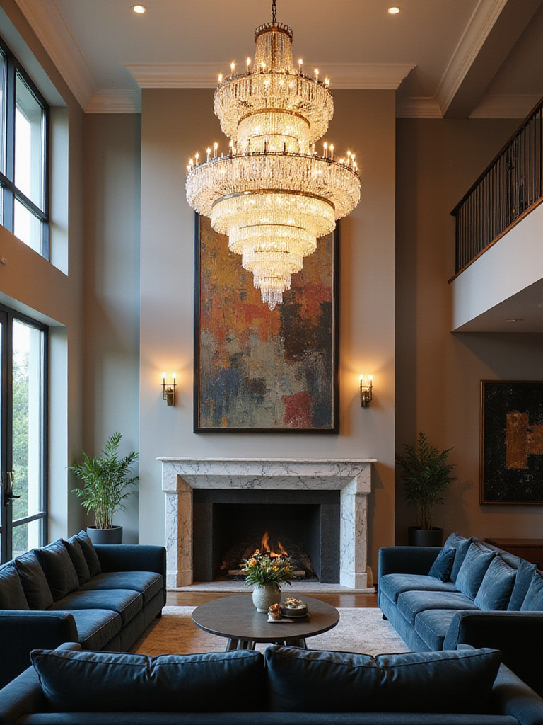 Luxurious living room with crystal chandelier