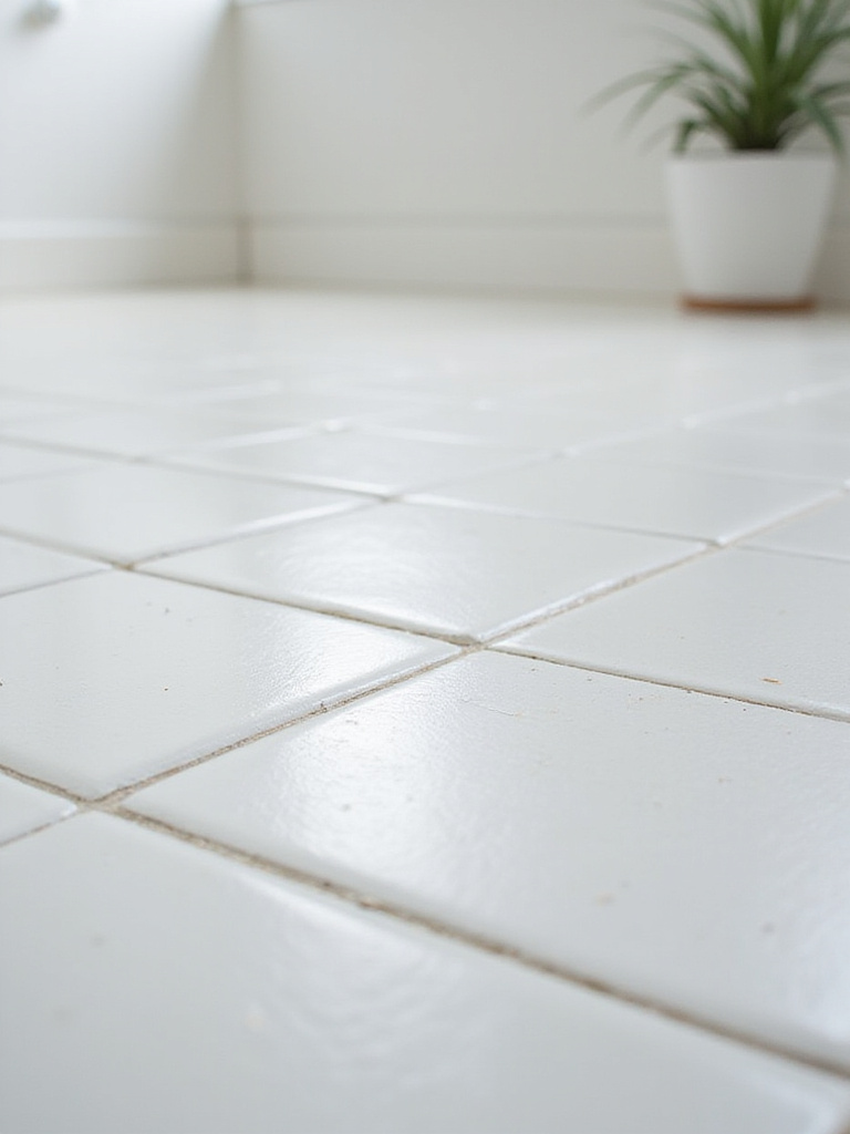 Bright white subway tile with crisp, clean grout lines on a bathroom wall, illuminated by natural light. Shows the impact of cleaning or painting grout in a budget bathroom makeover.