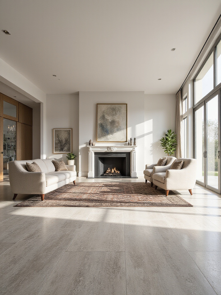 Luxurious living room featuring a well-planned layout with a focal point fireplace and spacious conversation area.