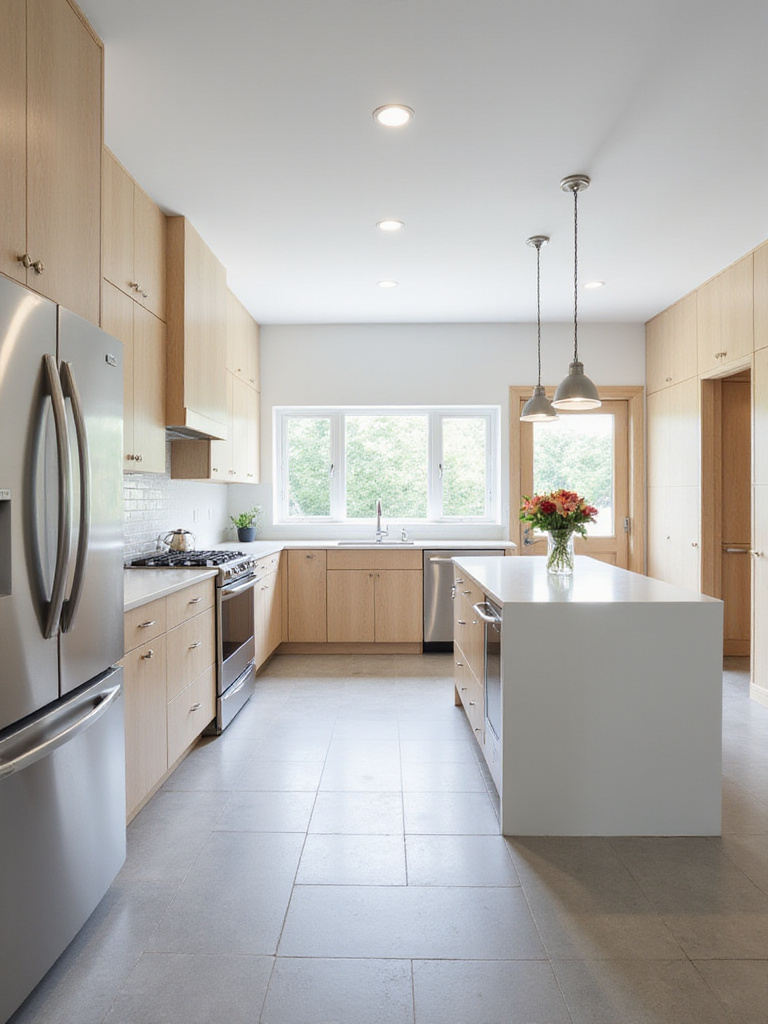 Modern L-shaped kitchen layout with efficient work triangle.