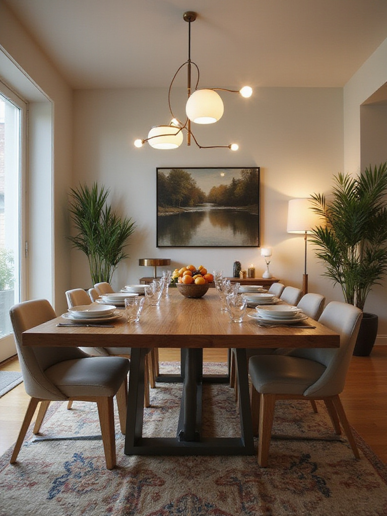 Modern dining room with a proportionate dining table
