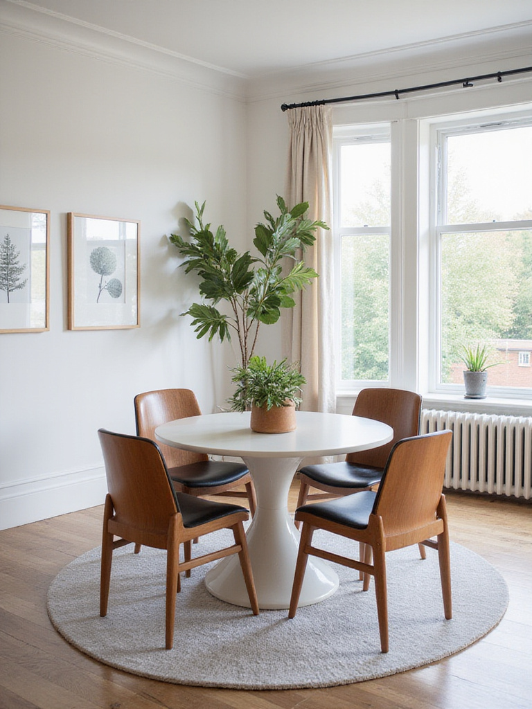 Modern dining room with a well-measured dining table arrangement