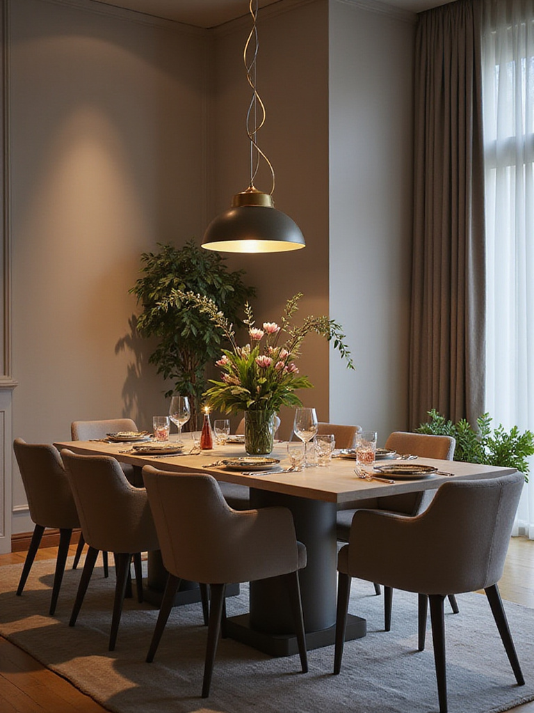 Elegant modern dining table set in a beautifully decorated dining room