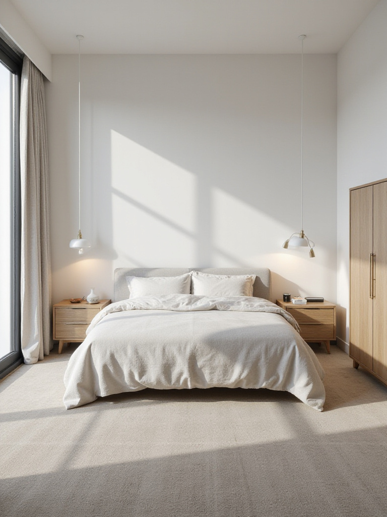 Well-proportioned bedroom furniture arrangement in a modern bedroom.