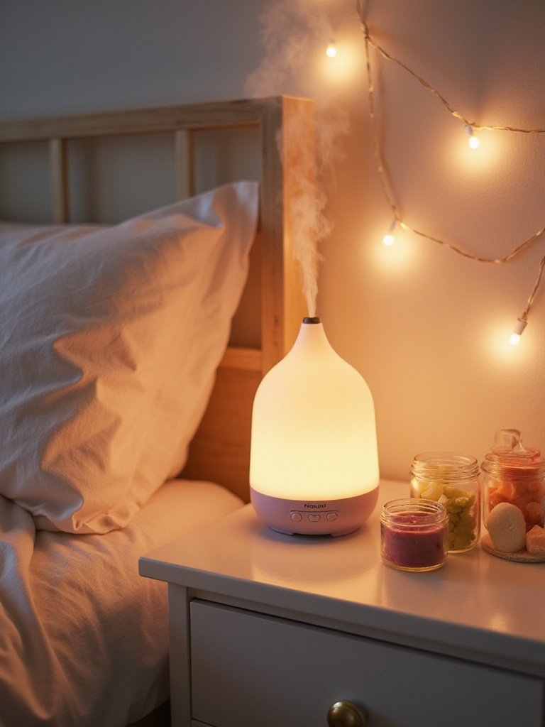 Cute bedroom decor with pastel diffuser and wax melts for sweet scents