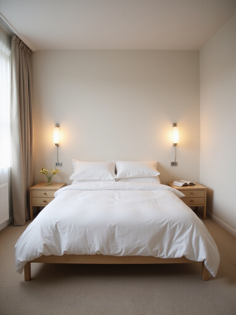 Small bedroom design featuring wall-mounted sconces for space-saving lighting.