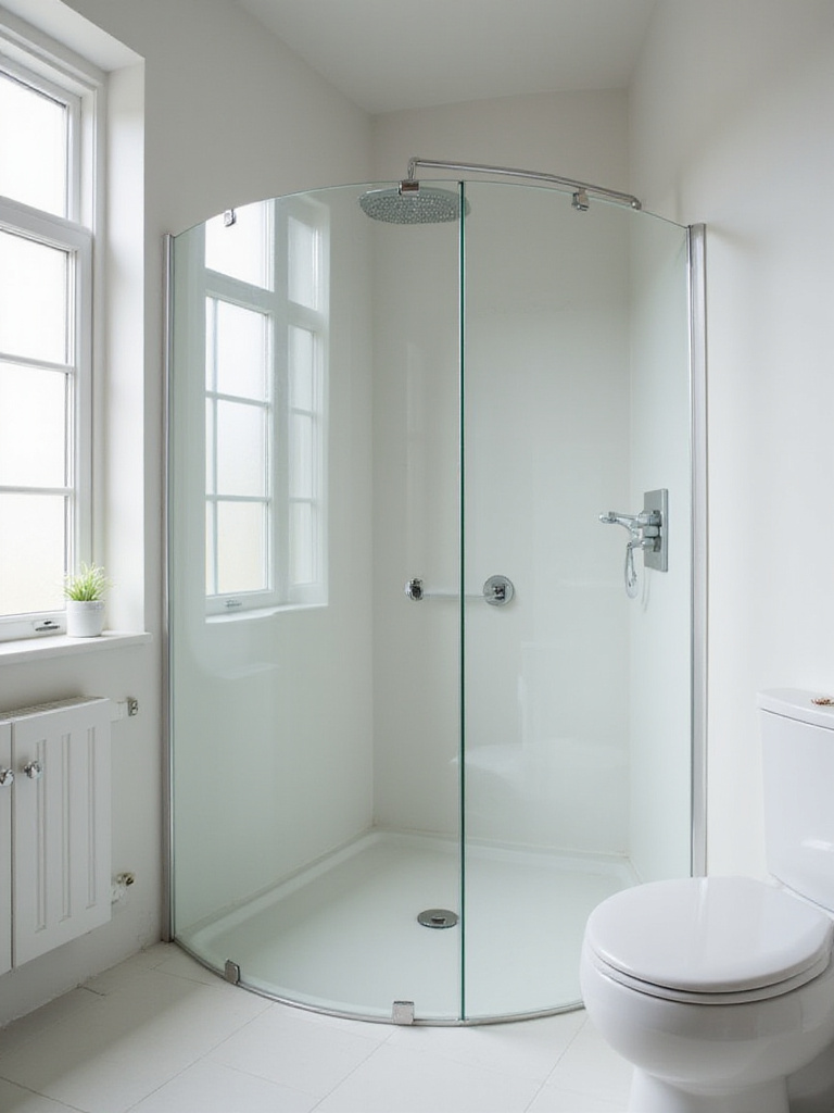 Modern bathroom with an open shower and frameless glass panel