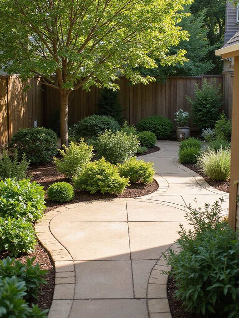 A beautifully arranged patio garden maximizing sun exposure with distinct plant zones