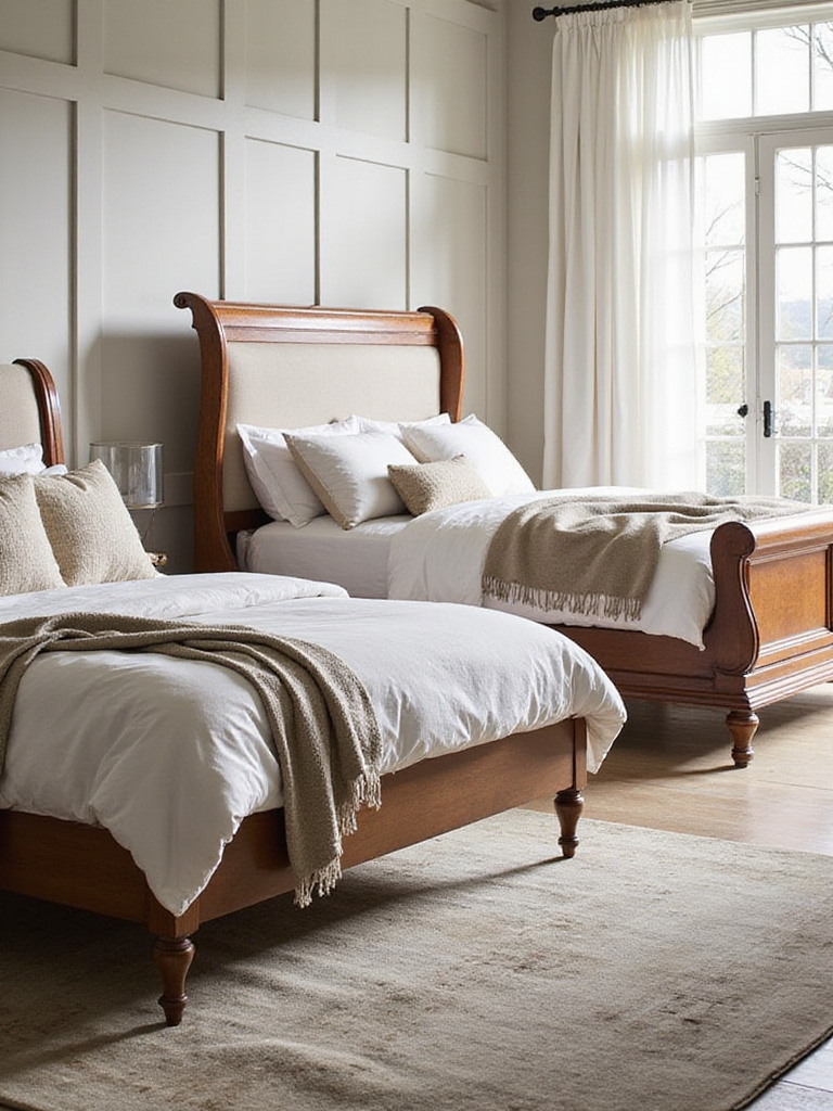 Stylish bedroom showcasing various bed frame styles including platform, sleigh, and upholstered beds.