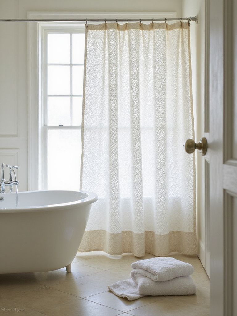 Stylish bathroom featuring a designer shower curtain as a focal point