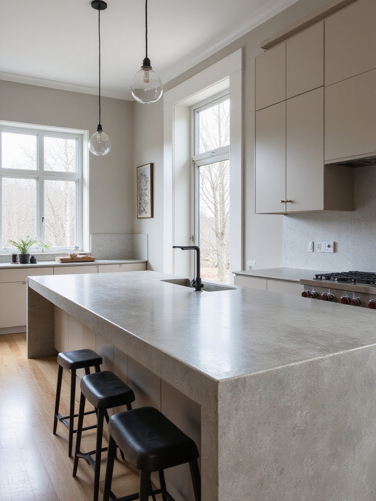 Modern kitchen island with polished concrete countertop