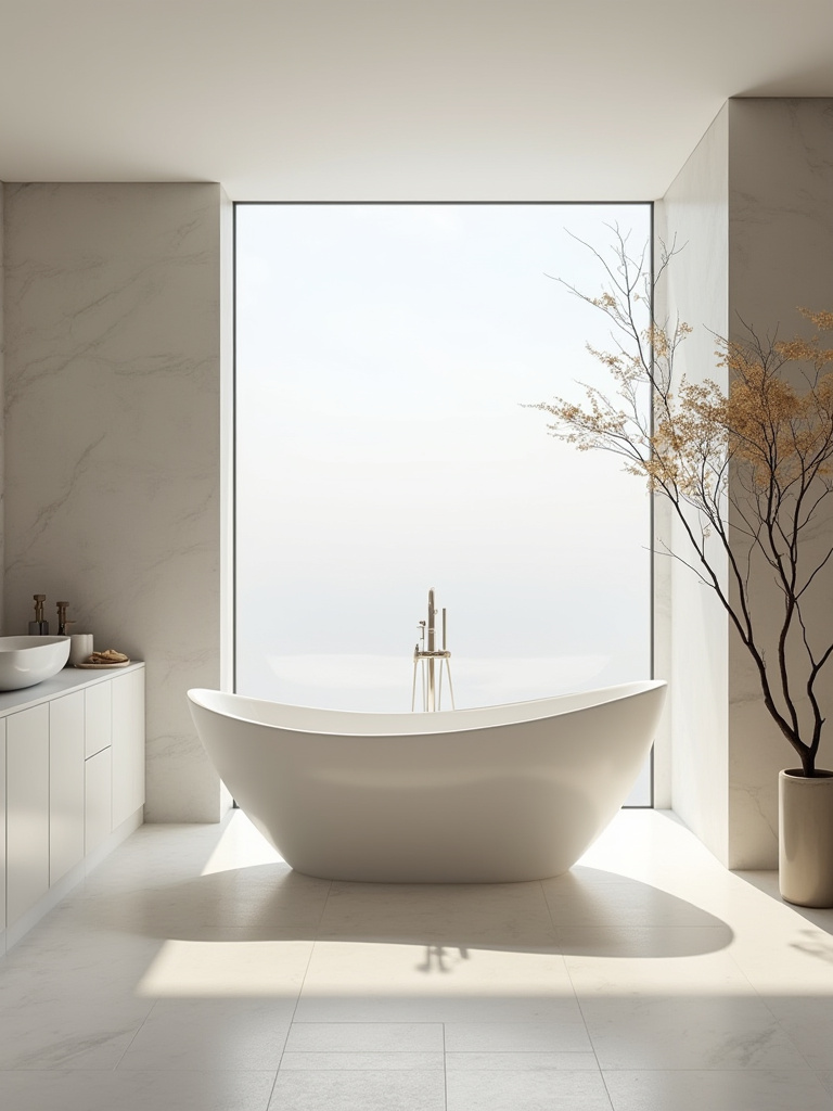 Modern bathroom with freestanding tub as a sculptural element