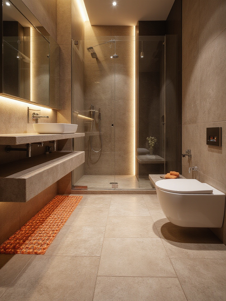 Modern bathroom with underfloor heating and elegant tile design