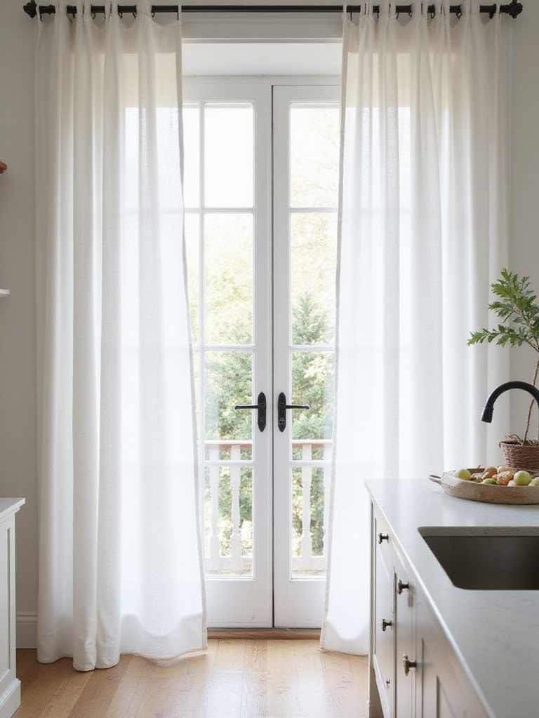 Scandinavian kitchen with optimized window treatments allowing natural light to flood the space.