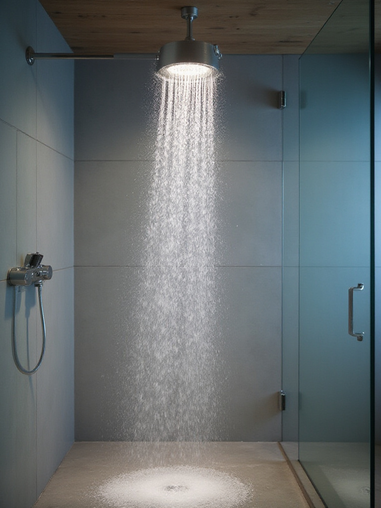 Luxurious rain shower head in a modern bathroom