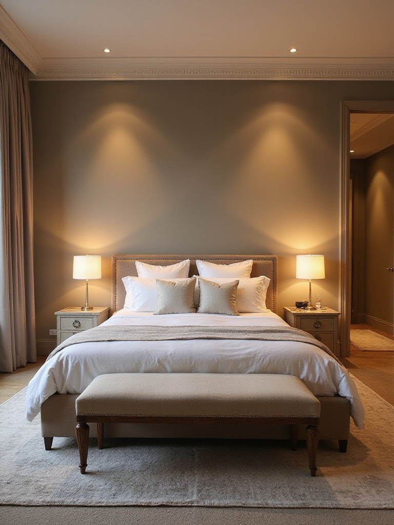 A well-arranged bedroom with a bed positioned for optimal flow and balance