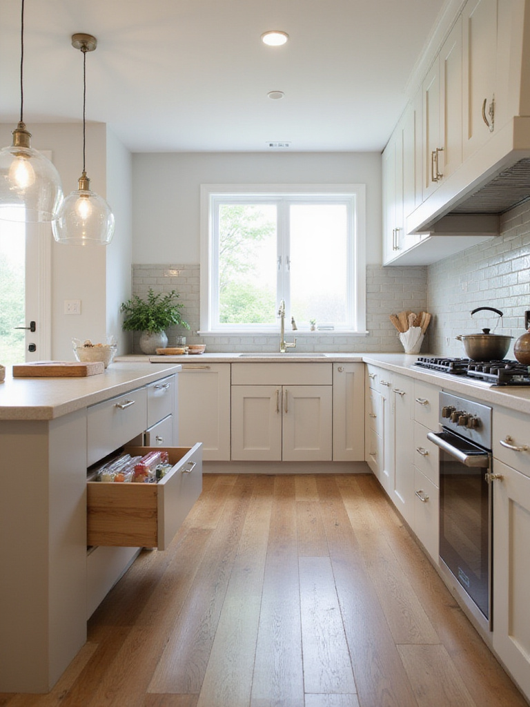 Modern ergonomic kitchen design featuring adjustable heights and accessible storage solutions.