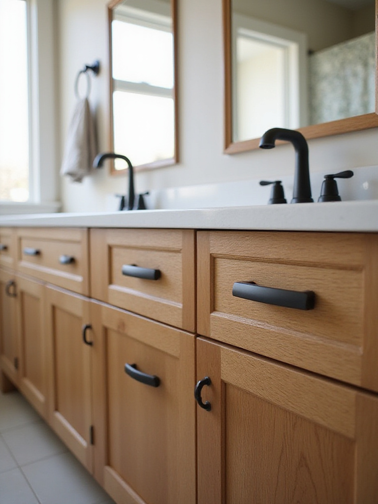 Modern bathroom cabinet hardware showcasing sleek design and elegant finishes.