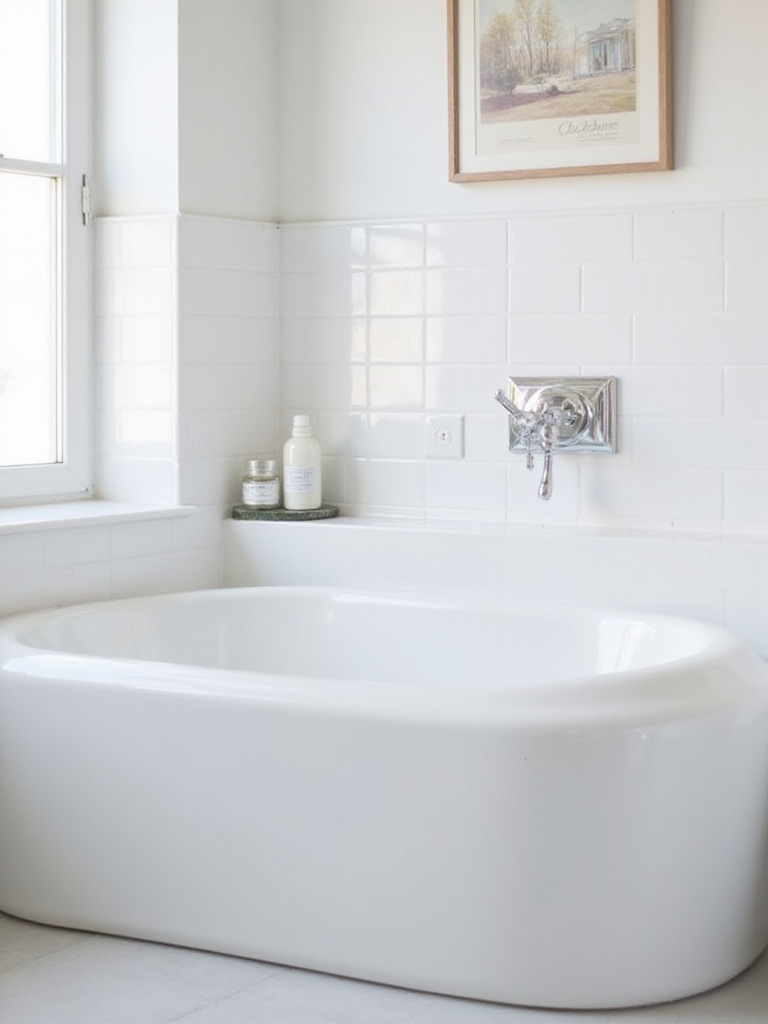 A modern bathroom featuring a resurfaced tub and tiles with a high-gloss finish.