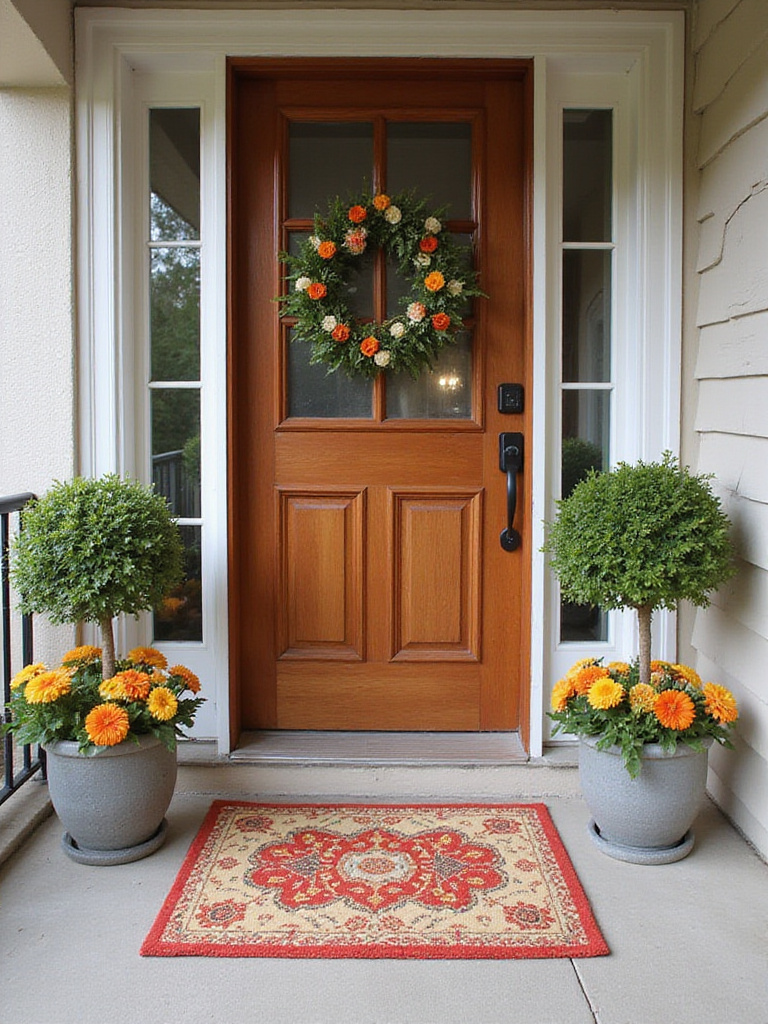 A welcoming front entrance featuring a vibrant statement doormat.
