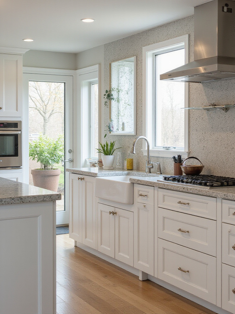 Modern kitchen with durable finishes showcasing cabinetry and countertops designed to withstand daily use.