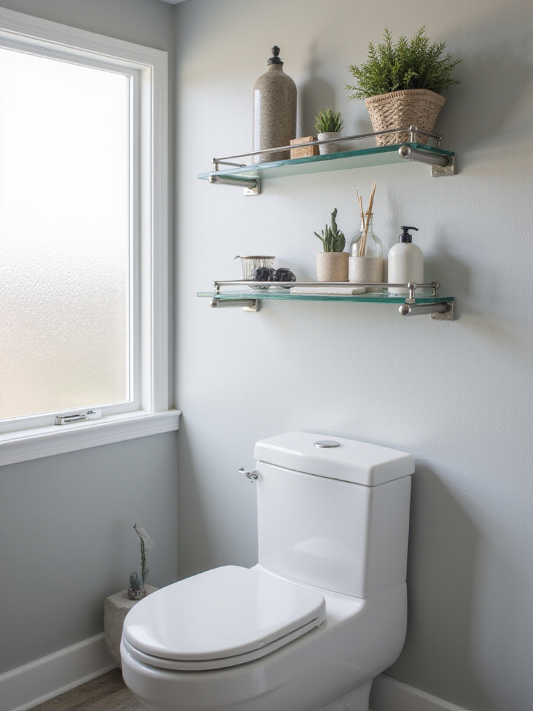 Bathroom shelf over toilet made from water-resistant materials, showcasing durability and design.