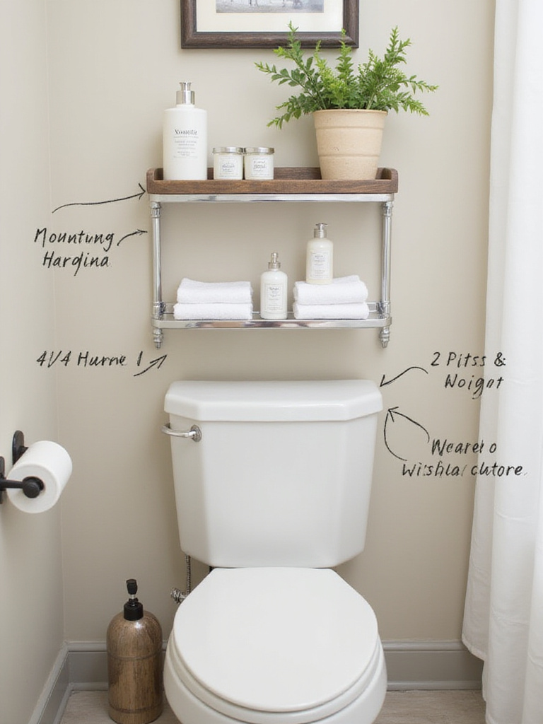 Professional photo of a bathroom over-toilet shelf demonstrating weight capacity safety with various items.