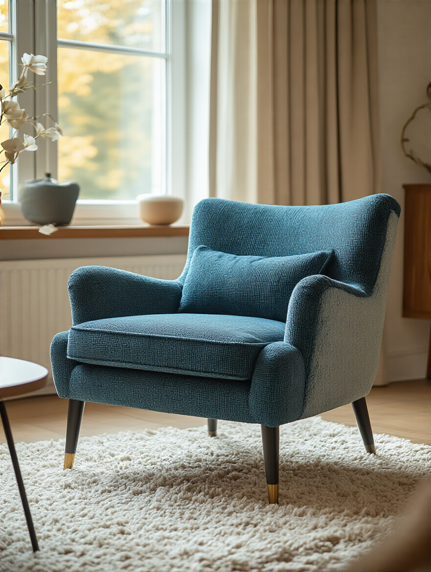 Stylish accent chair in a cozy living room setting with natural light