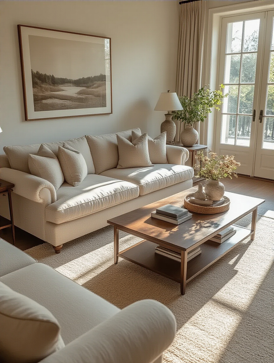 Stylish living room with high-quality furniture emphasizing budget-friendly long-term value.