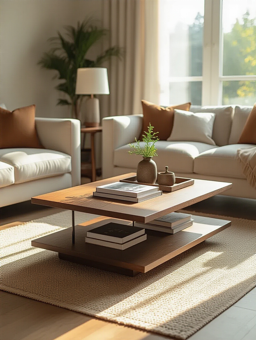 Elegant coffee table in a stylish living room setting