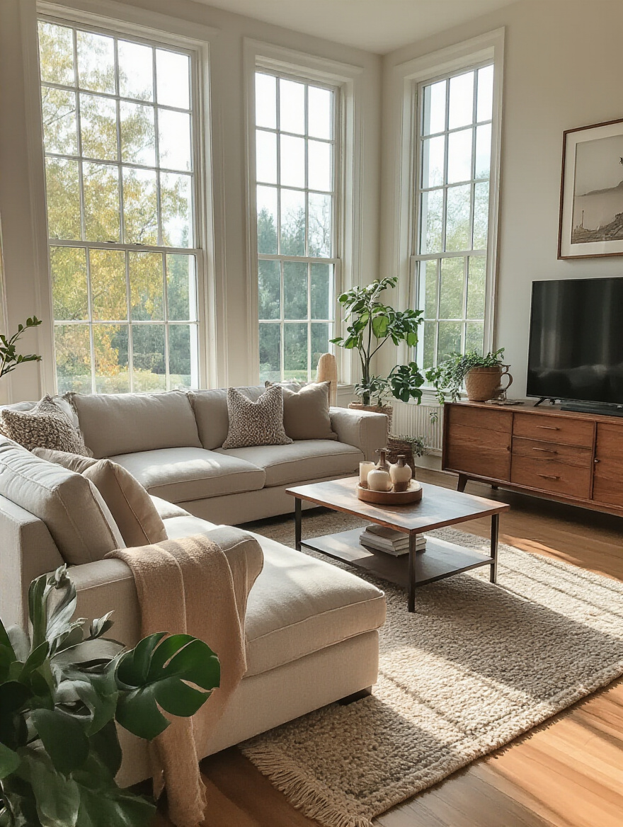 Cozy living room furniture arrangement emphasizing functionality and design.